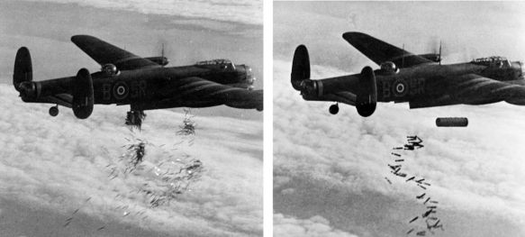 British Lancaster bomber - dropping incendiary bombs on Germany during World War 2